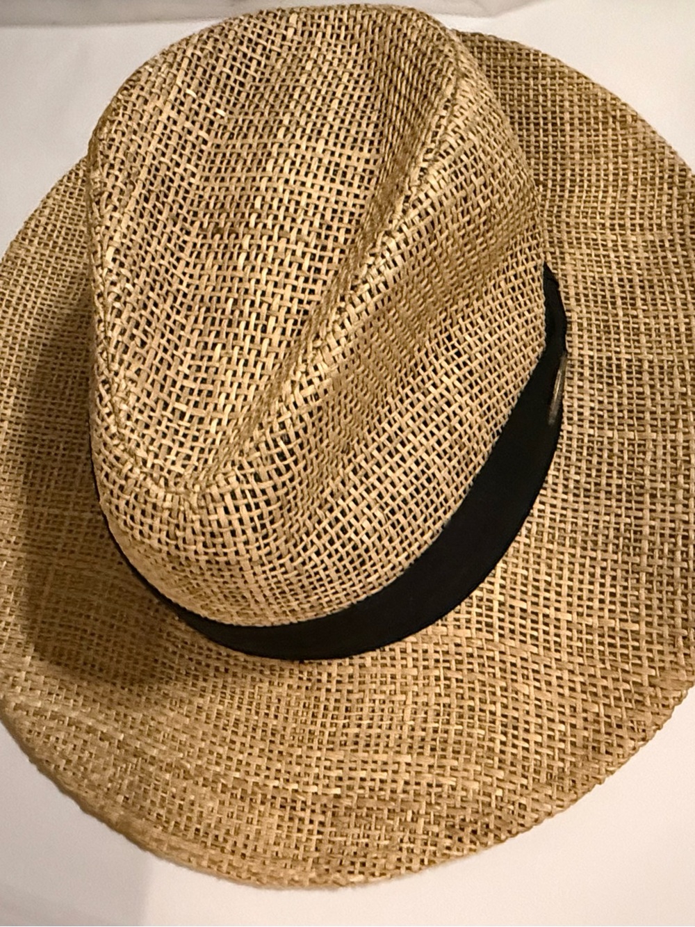 Panama Jack Seagrass Straw Fedora Hat Large/XL Natural Tan Black Band Beach Boho